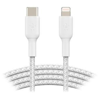 Belkin Braided USB-C to Lightning Cable (2m / 6.6ft, White) - CAA004BT2MWH