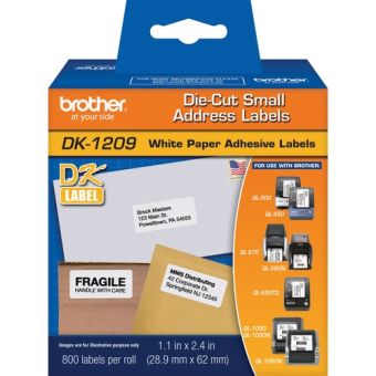 Brother DK1209 Small Address Die-Cut Paper Labels (White, 800 Labels, 1.1 x 2.4