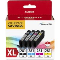 Canon 2037C005 281XL Black/Cyan/Magenta/Yellow High Yield Ink Cartridge, 4/Pack