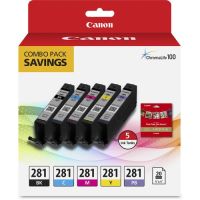 Canon 2091C006 281 Black/Cyan/Magenta/Yellow/Photo Blue Standard Yield Ink Cartridge, 5/Pack