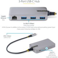 StarTech 3-Port USB-C Hub with Ethernet USB-A Ports GbE RJ45 5Gbps 1ft/30cm Cable Portable - 5G3AGBB-USB-C-HUB