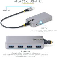 StarTech 4-Port USB Hub, 5Gbps, Bus Powered, Optional Auxiliary Power, Laptop USB Hub, A to 4xA - 5G4AB-USB-A-HUB