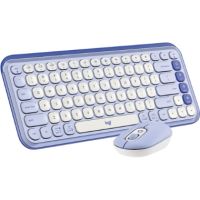 Logitech POP ICON COMBO, Bluetooth Keyboard and Mouse Combo, Comfortable Typing, Programmable Keys and Buttons, Quiet Clicks (Lilac & Off-white)