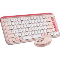 Logitech POP ICON COMBO, Bluetooth Keyboard and Mouse Combo, Comfortable Typing, Programmable Keys and Buttons, Quiet Clicks (Rose & Off-white)