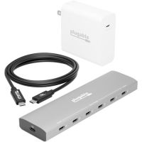Plugable BND-PS-6CC USB-C Charging Bundle 6-Port Charging Station with PriorityShare, 140W GaN Power Adapter, 240W USB4 Cable