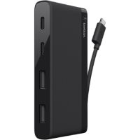 Belkin  4-Port USB-C Mini Hub - USB-C to 2x USB-A, 2xUSB-C - Tethered USB-C Cable - Docking Station - Black - F4U090BTBLK