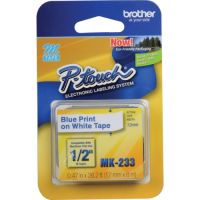 Brother MK233 Labeling Tape (1/2" x 26.2', Blue on White, One Roll)