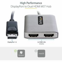 StarTech DP to Dual HDMI MST HUB, Dual HDMI 4K 60Hz, 1ft/30cm Cable, DP 1.4 | DSC | HBR3 - MST14DP122HD