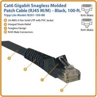 EATON TRIPP LITE SERIES N201-100-BK CAT6 GIGABIT SNAGLESS MOLDED (UTP) ETHERNET CABLE (RJ45