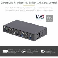 StarTech 2-Port Dual-Monitor DisplayPort KVM Switch, RS232 Serial Control, 4K 60Hz, USB 5Gbps Ports, TAA Compliant - P2DD46A22-KVM-SWITCH