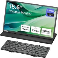 Plugable PDMON-BTKEY 15.6" USB-C Portable Monitor with Full-Size Folding Bluetooth Keyboard and Case