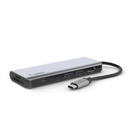 Belkin PVC003btSGY 7-Port USB-C Hub - USB-C to 2xUSB-A, 1xUSB-C, 1x4K HDMI, 1xEthernet - 5 Gbps - 100W - Docking Station - Grey
