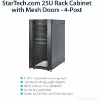 StarTech 4-Post 25U Server Rack Cabinet, 19" Data Rack Cabinet for Computer / IT Equipment, Half-Height Network Rack - RK2537BKM