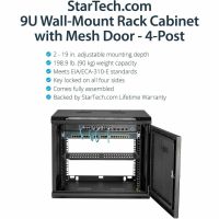 StarTech 4-Post 9U Wall Mount Network Cabinet, 19 Small Wall-Mounted Server Rack for Data / Computer / IT Equipment - RK920WALM