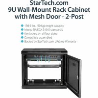 StarTech 2-Post 9U Wall Mount Network Cabinet, 19 Lockable Wall-Mounted Server Rack Enclosure for IT Equipment - RK9WALM