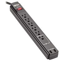 Eaton Tripp Lite Series TLP610BUAM Safe-IT 6-Outlet Surge Protector, 2 USB Charging Ports, 10 ft. Cord, 5-15P Plug, 990 Joules