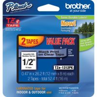 Brother TZE-1312PK Laminated Tape for P-Touch Labelers (Black on Clear, 1/2" x 26.2', 2-Pack)