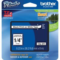 Brother TZE-211 Laminated Tape for P-Touch Labelers (Black on White, 0.25" x 26.2')