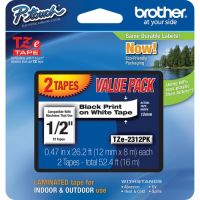 Brother TZE-2312PK Laminated Tape for P-Touch Labelers (Black on White, 0.5" x 26.2', 2-Pack)