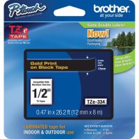 Brother TZE-334 Laminated Tape for P-Touch Labelers (Gold on Black, 0.5" x 26.2')