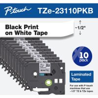 Brother TZE23110PKB Laminated Tape for P-Touch Labelers (Black on White, 0.5" x 26.2', 10-Pack)