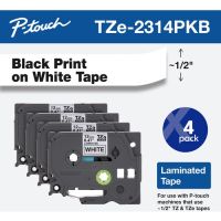 Brother TZE2314pkb Laminated Tape for P-Touch Labelers (Black on White, 0.5" x 26.2', 4-Pack)