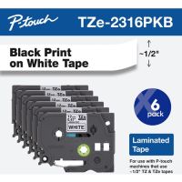 Brother TZE2316PKB Laminated Tape for P-Touch Labelers (Black on White, 0.5" x 26.2', 6-Pack)