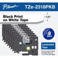 Brother TZE2318PKB Laminated Tape for P-Touch Labelers (Black on White, 0.5" x 26.2', 8-Pack)