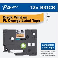 Brother P-touch Laminated Label Tape, 1/2" x 16.4', Black on Fluorescent Orange (TZeB31G)