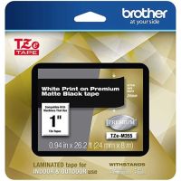 Brother TZEM355 Laminated Tape for P-Touch Label Makers (White on Matte Black, 1" x 26.2')