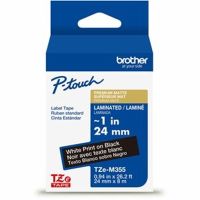 Brother TZEM355G Laminated Tape for P-Touch Label Makers (White on Matte Black, 1" x 26.2')