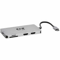 Eaton Tripp Lite Series U442-DOCK8-GG USB-C Dock Dual Display 4K 60 Hz HDMI USB 3.x 5Gbps Hub Ports Memory Card 100W PD Charging Gray