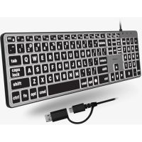 Macally UCABLZKEYLPSG Backlit Large Print Wired Keyboard with Dual USB A/C Connectors for Mac