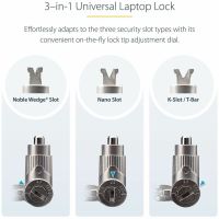 StarTech 3-in-1 Universal Laptop Lock 6.6ft, Master Keyed Security Cable, Noble Wedge®/Nano/K-Slot Compatible, TAA - UNIVKMKO-LAPTOP-LOCK