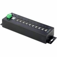 StarTech 10-Port Industrial USB 2.0 Hub Rugged USB Hub w/ESD Level 4 Protection Metal USB Hub