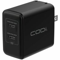 CODi WC045-2C PowerLine+ Dual USB-C Wall Charger, 45W, Black
