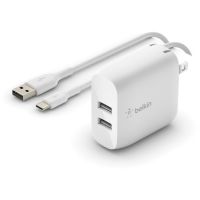 Belkin Boost Charge Dual USB-A Wall Charger 24W + USB-A to USB-C cable - WCE001DQ1MWH