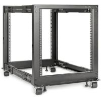 ROCSTOR Y10E008-B1 SolidRack 12U Adjustable Depth Open Frame 4-Post Rack Casters