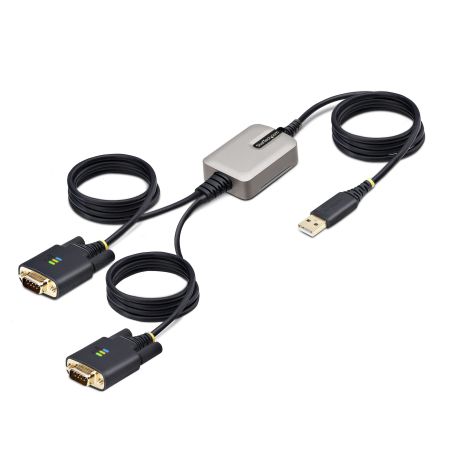 StarTech 2P6FFC-USB-SERIAL 13ft (4m) 2-Port USB to Serial Adapter Cable, Interchangeable DB9 Screws/Nuts, COM Retention, USB-A to DB9 RS232, FTDI, Level-4 ESD Protection, Windows/macOS/ChromeOS/Linux - Rugged TPE Construction