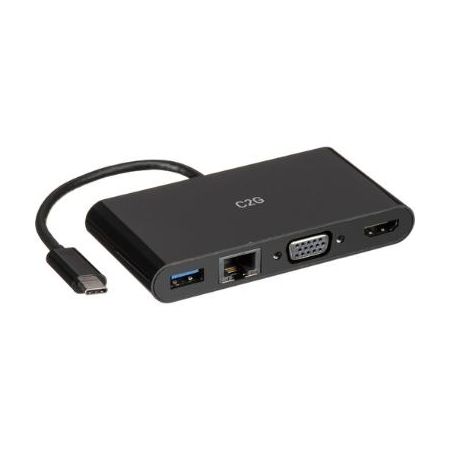 C2G USB Type-C to HDMI, VGA, USB Type-A, and RJ45 Multiport Adapter (Black) - C2G29828