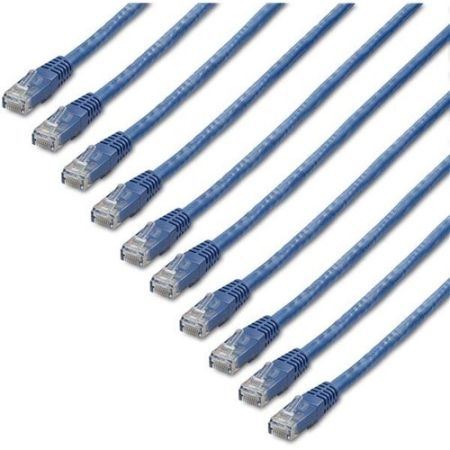 StarTech 1ft Blue CAT6 Ethernet Cable - 10 Pack - Molded CAT6 Patch Cord - PoE++ Gigabit Network Cable - M/M