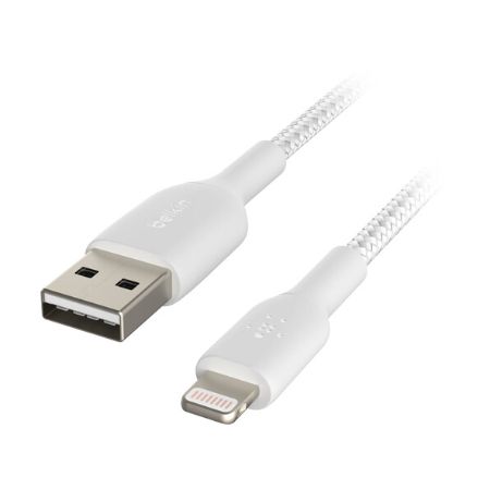 Belkin Boost Charge Braided Lightning to USB-A Cable (2m / 6.6ft, White) - CAA002BT2MWH