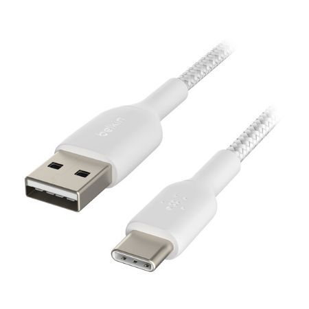 Belkin Braided USB-C to USB-A Cable (2m / 6.6ft, White) - CAB002BT2MWH