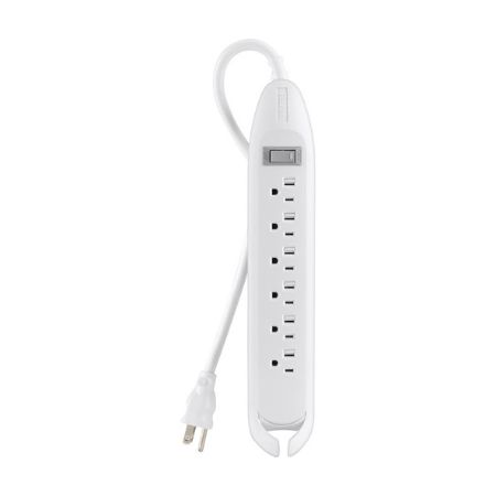 Belkin  6-Outlet Power Strip - 12ft Cord - Straight Plug - On-Off Switch - White - F9D160-12