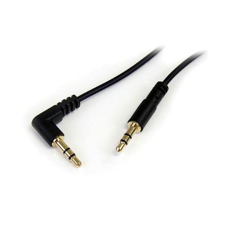 StarTech 3.5mm TRS Right-Angle Male to 3.5mm TRS Straight Male Cable (Black, 1') - MU1MMSRA