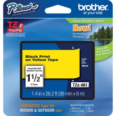 Brother TZE-661 Laminated Tape for P-Touch Labelers (Black on Yellow, 1.5