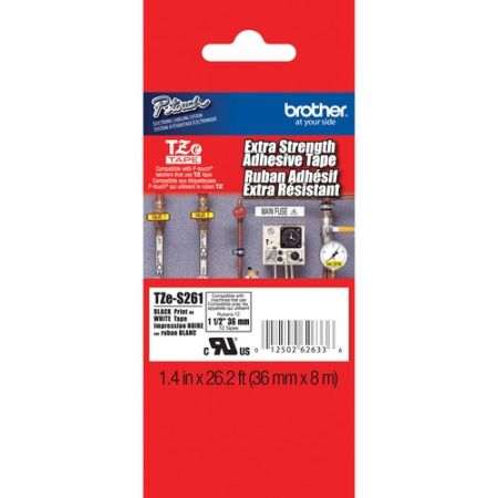 Brother TZeS261 Tape with Extra Strength Adhesive for P-Touch Labelers (Black on White, 1.5