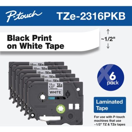 Brother TZE2316PKB Laminated Tape for P-Touch Labelers (Black on White, 0.5