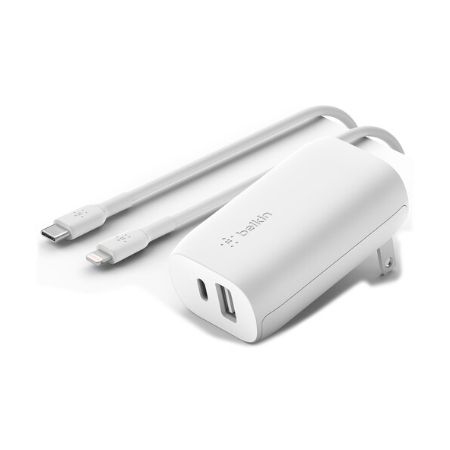 Belkin Boost  Charge Dual Wall Charger with PPS + USB-C Cable with Lightning Connector - WCB007DQ1MWH-B5