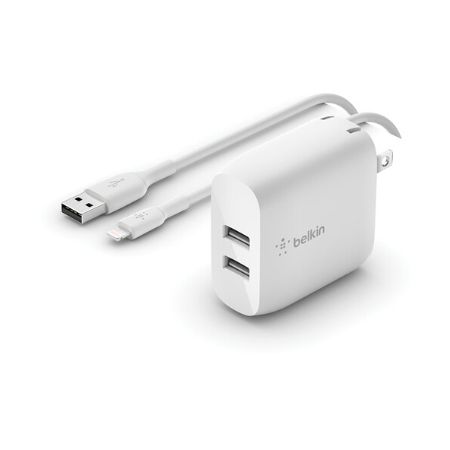 Belkin Boost Charge Dual USB-A Wall Charger 24W + Lightning to USB-A Cable - WCD001DQ1MWH